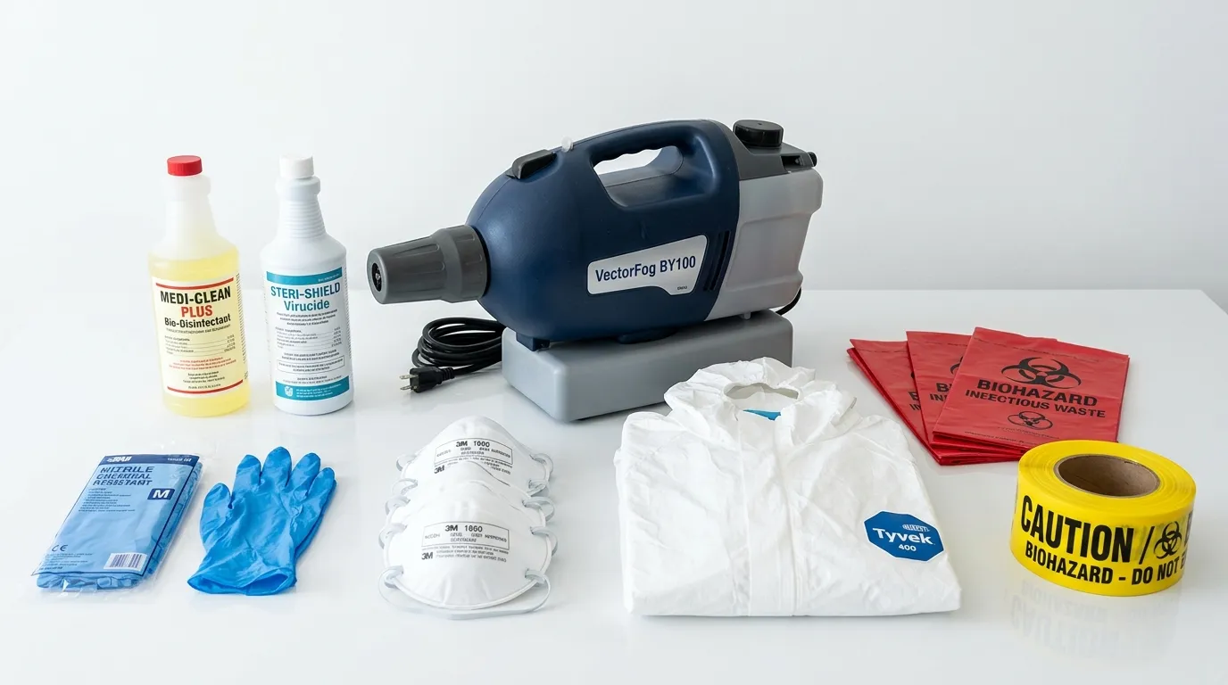 Professional biohazard remediation crew working in Doral